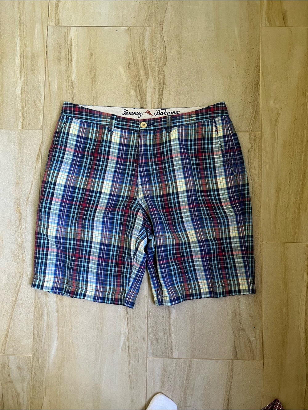 Tommy Bahama Blue, Red & White Plaid Cotton Shorts